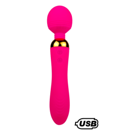 SHAKE Rose, Vibromasseur Wand USB en silicone médical avec 2 puissants moteurs indépendants - BQ107PNK